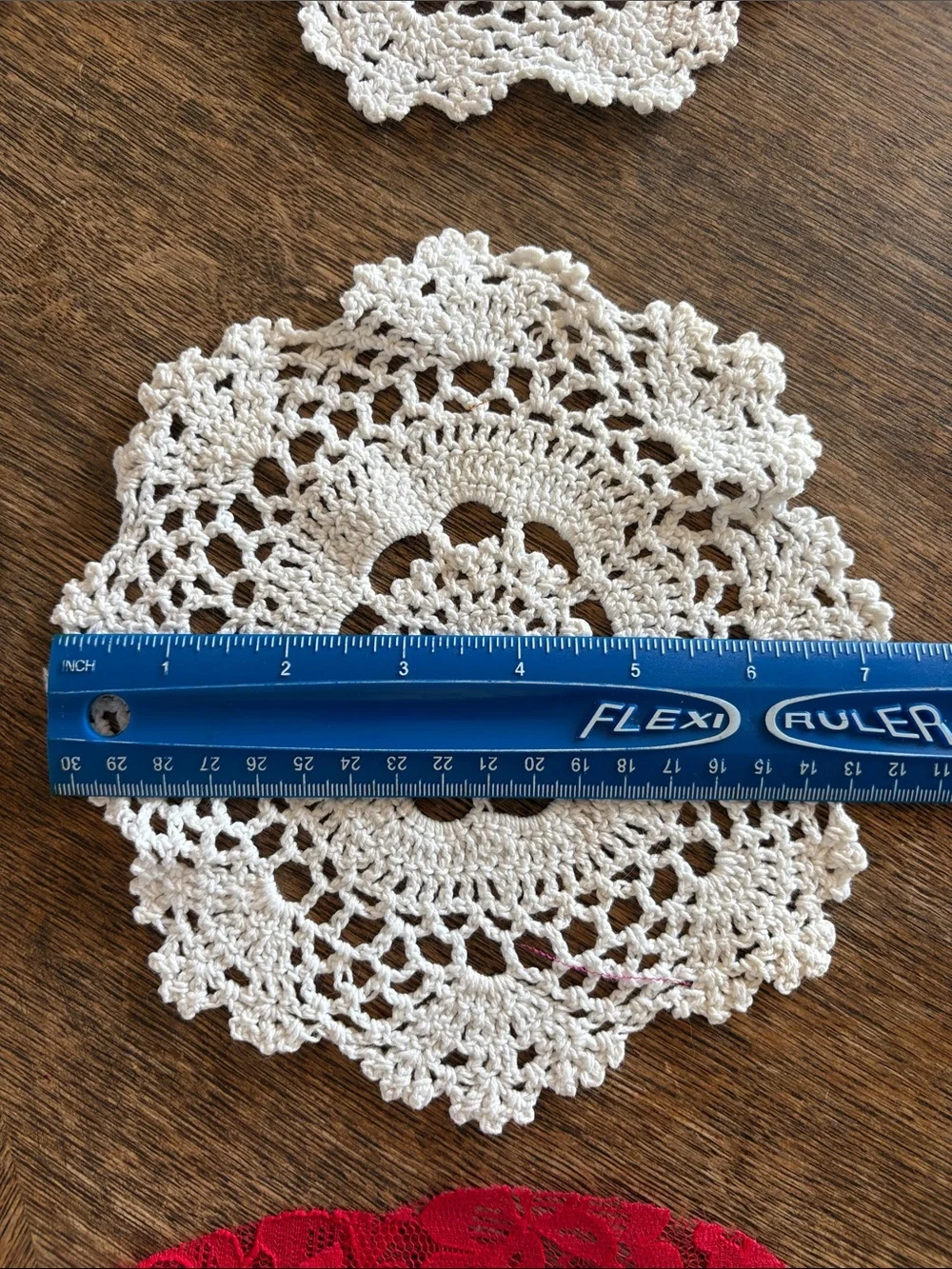 Vintage Red and Cream Lace Doilies and Placemats